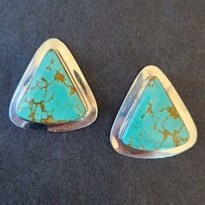 Vintage Native American Navajo Turquoise & Sterling Silver Earrings, SIGNED